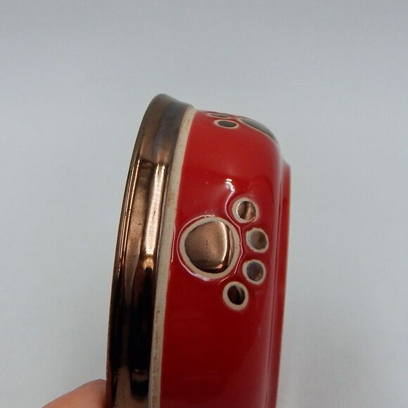 Spot Small 5 Inch Ritz Copper Rimmed Red Stoneware Cat Dish Fish - Picture 5 of 9